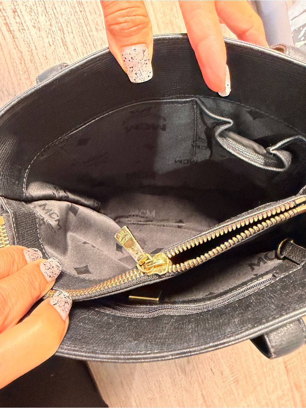 MCM Black Leather Gold-Accent Tote - Picture 11 of 16